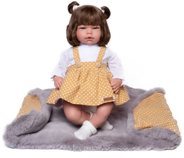 896, Guca, Κούκλα καστανή με κίτρινο φορεματάκι με τιράντες, 46cm