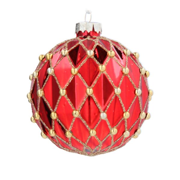 00180, Gisela Graham, στολίδι γυάλινη μπάλα, κόκκινη με χρυσές λεπτομέρειες