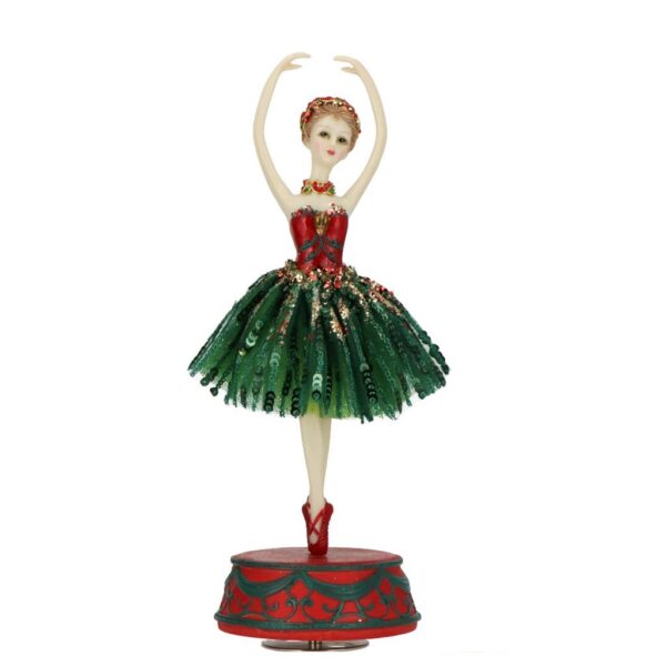 229738a, Timstor, Μουσική, περιστρεφόμενη Μπαλαρίνα, με κόκκινο και πράσινο φόρεμα, 34x11,5x11,5cm