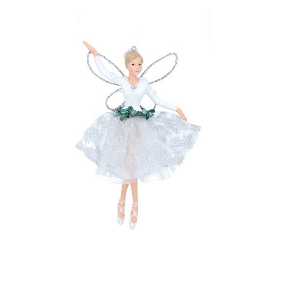 13974a, Gisela Graham,Χριστουγεννιάτικο στολίδι νεράιδα με διάφανο λευκό φόρεμα, χεράκι ψηλά