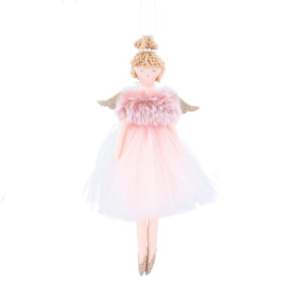 14534a, Gisela Graham,Χριστουγεννιάτικο στολίδι νεραϊδάκι με γούνα στο φόρεμα, ροζ