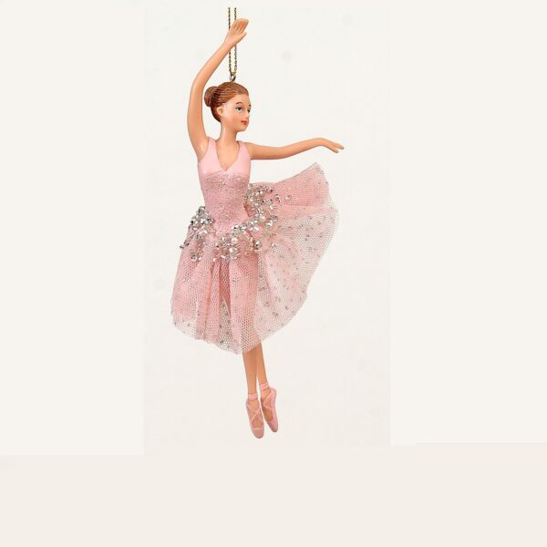 97358a, A&G Jazz, Χριστουγεννιάτικο στολίδι Μπαλαρίνα με ροζ φόρεμα, 18εκ