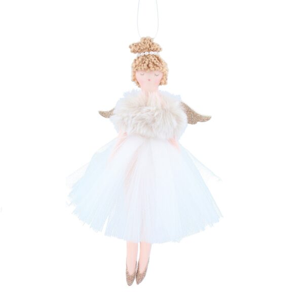 14534b, Gisela Graham,Χριστουγεννιάτικο στολίδι νεραϊδάκι με γούνα στο φόρεμα, λευκό