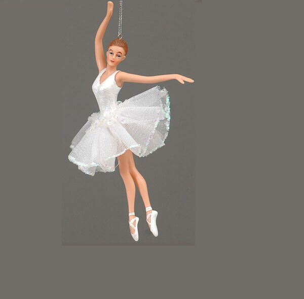 91281b, A&G Jazz, Χριστουγεννιάτικο στολίδι Μπαλαρίνα που χορεύει με λευκό φόρεμα, 18εκ
