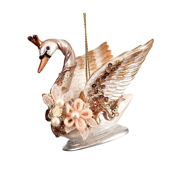 91092, A&G Jazz, στολίδι Κύκνος με χρυσές λεπτομέρειες, 8εκ