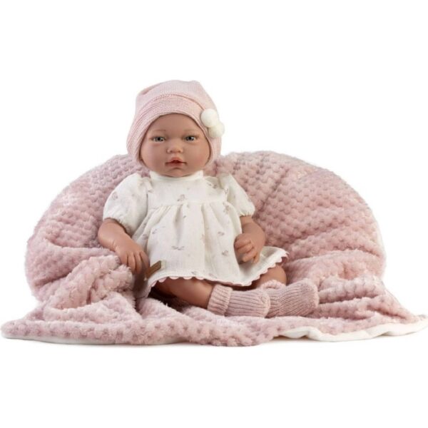 893, Guca, ΚΟΥΚΛΑ 38cm -λευκό φόρεμα ροζ σκουφί