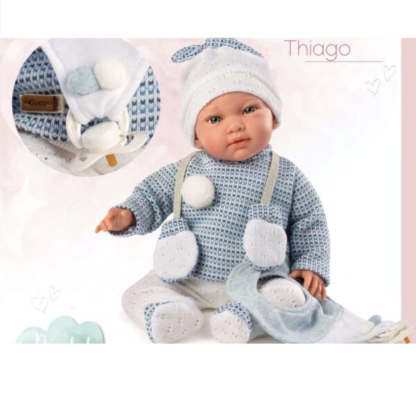 940, Guca, Κούκλα Μωρό, Thiago, με γαλάζιο ριγέ, γαντάκια, σκούφο και πιπίλα, 40εκ