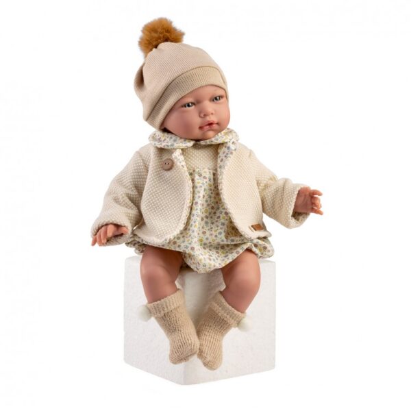 10267, Guca, REBORN 42cm -μπεζ φόρεμα - σκουφί
